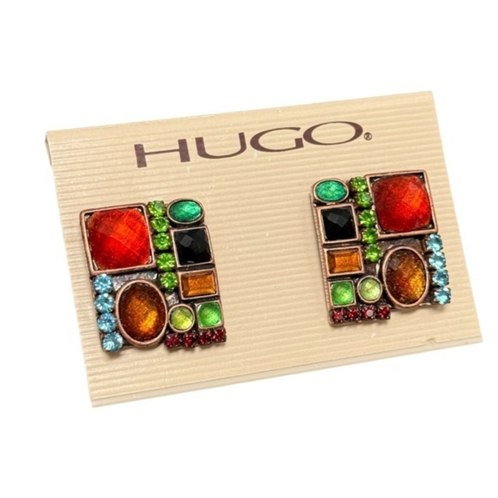 HUGO Colorful Geometric Stud Earrings Multicolor Crystal